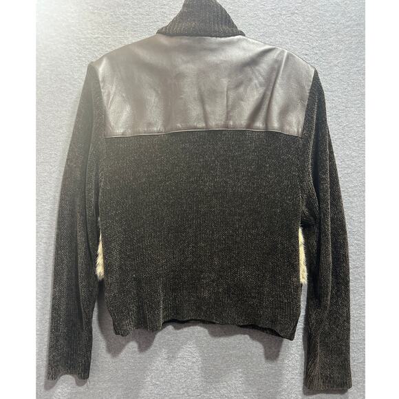 Victoria Harbour Womens Leather Fur Knitting Zip Cardigan Sweater Brown Size L - Picture 2 of 10